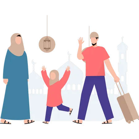 The Family Is Going To Celebrate Eid Illustration