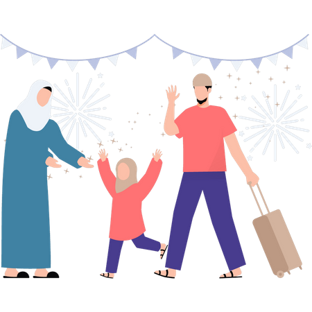 Muslim family is going to celebrate Eid  Illustration