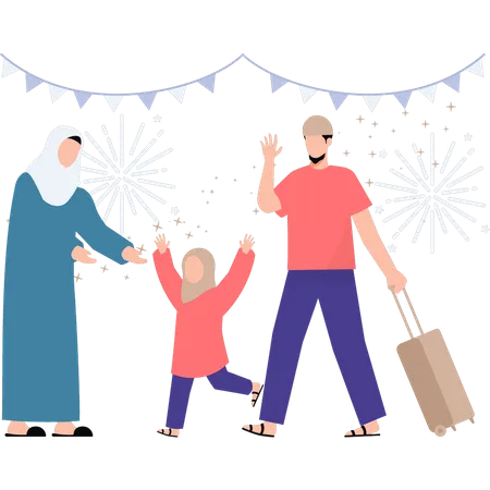 Muslim family is going to celebrate Eid  Illustration