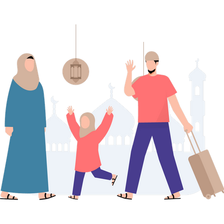 Muslim family is going to celebrate Eid  Illustration