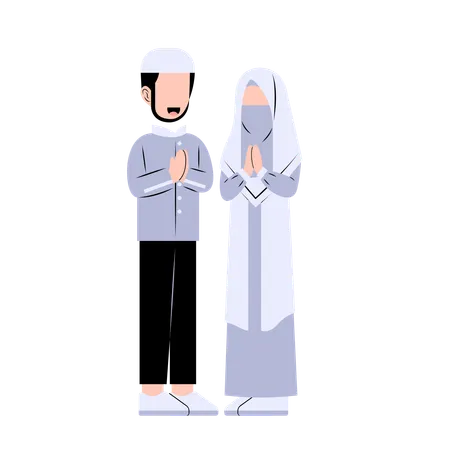 Muslim family is praying to Allah  Illustration