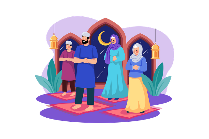 Muslim family pray together  Illustration