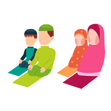 Muslim Family Praying Together  Illustration