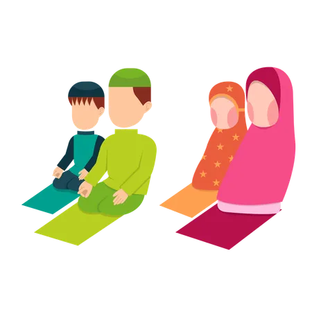 Muslim Family Praying Together  Illustration