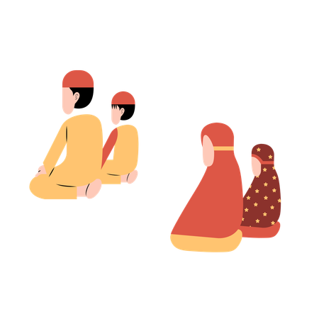 Muslim Family Praying Together  Illustration