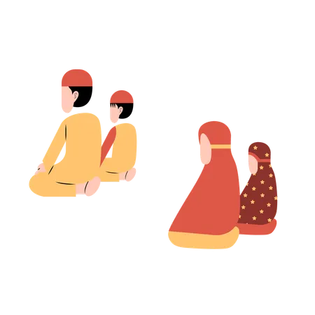 Muslim Family Praying Together  Illustration