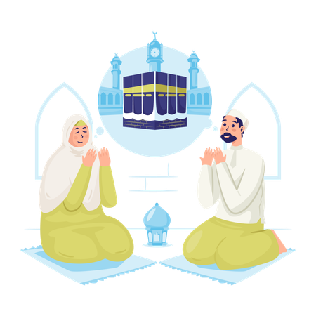 イスラム教徒の家族がハッジを行えるよう祈る  イラスト