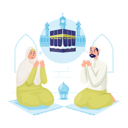 イスラム教徒の家族がハッジを行えるよう祈る  イラスト