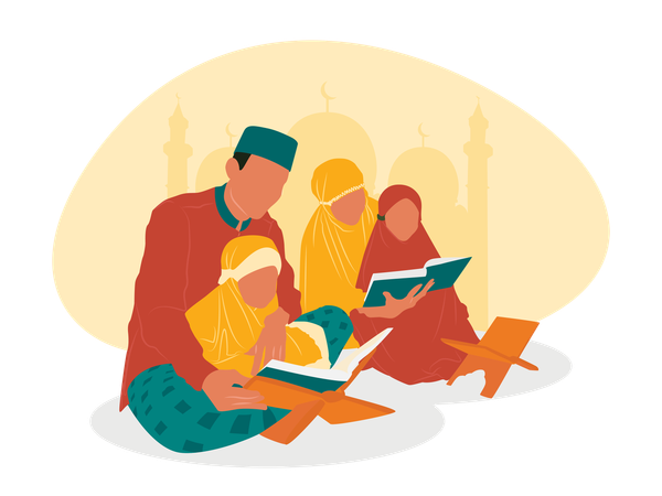 Muslim family read Holy book  Illustration