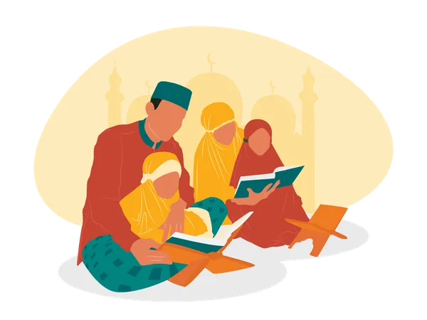 Muslim family read Holy book  Illustration