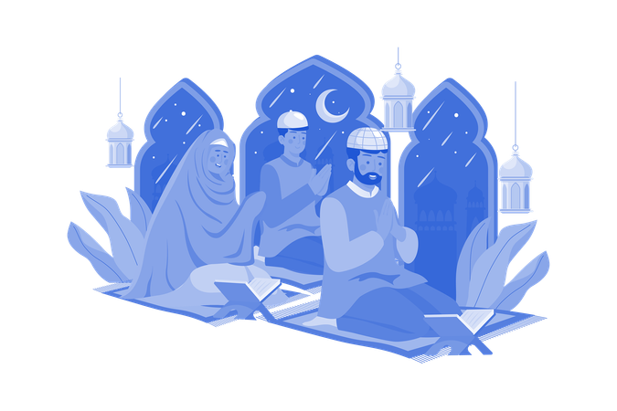 Muslim Family Reading Quran  Illustration