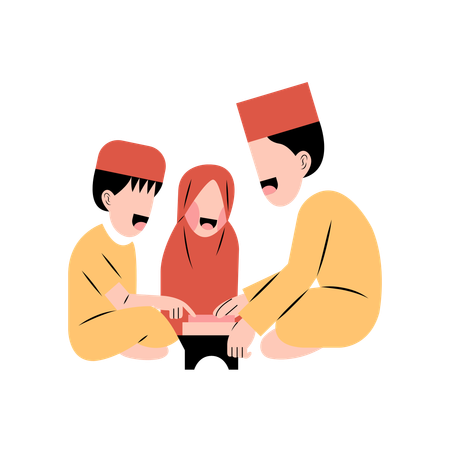 Muslim Family Reading Quran Together  Illustration