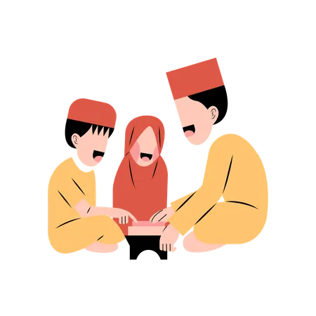 Muslim Family Reading Quran Together  Illustration