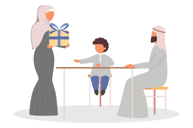 Muslim family sharing gifts  Illustration