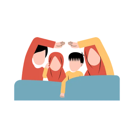 Muslim Family Sleeping Together  Illustration