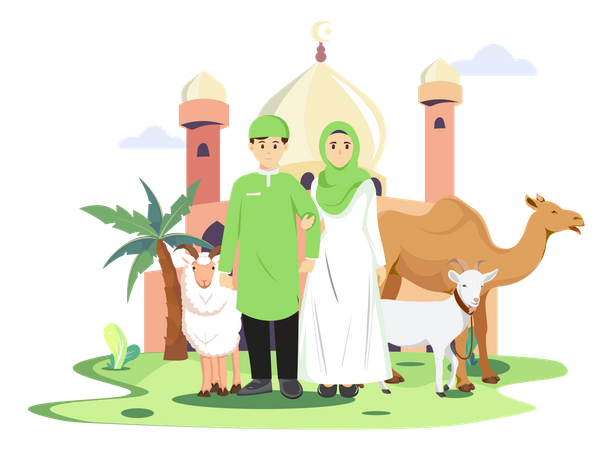 Muslim family standing together  Illustration