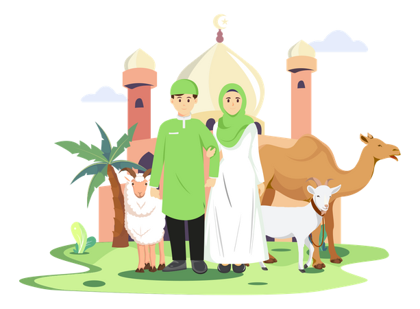 Muslim family standing together  Illustration