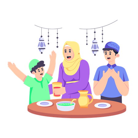Muslim Family Taking Iftar  일러스트레이션
