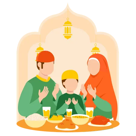 Muslim family taking Iftar food  Illustration