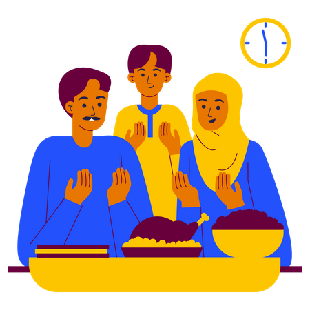 Muslim Family taking Iftar food  Illustration