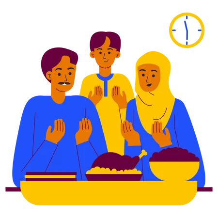 Muslim Family taking Iftar food  Illustration