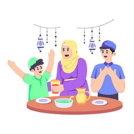 Muslim Family Taking Iftar  Illustration