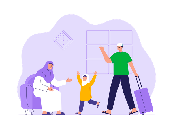 Muslim family travelling in ramadan vacation  Illustration