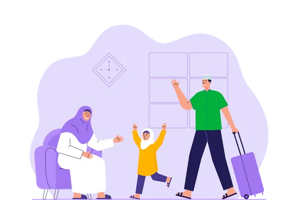 Muslim family travelling in ramadan vacation  Illustration