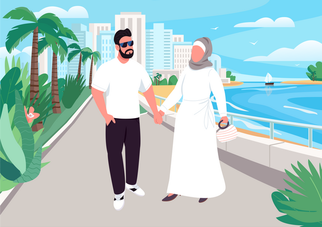 Muslim family vacation Illustration