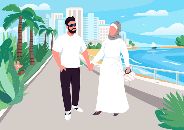 Muslim family vacation  Illustration