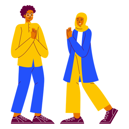 Muslim family Visiting and greeting  Illustration