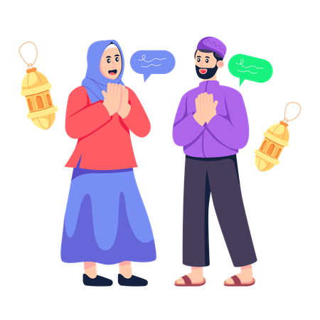 Muslim Family Visiting And Greeting  Illustration