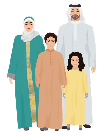 Muslim family wearing traditional outfit Illustration