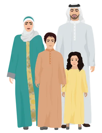 Muslim family wearing traditional outfit  Illustration