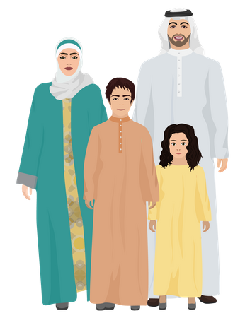 Muslim family wearing traditional outfit  イラスト