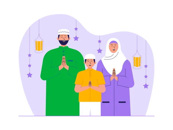 Muslim family wishes on ramadan Illustration