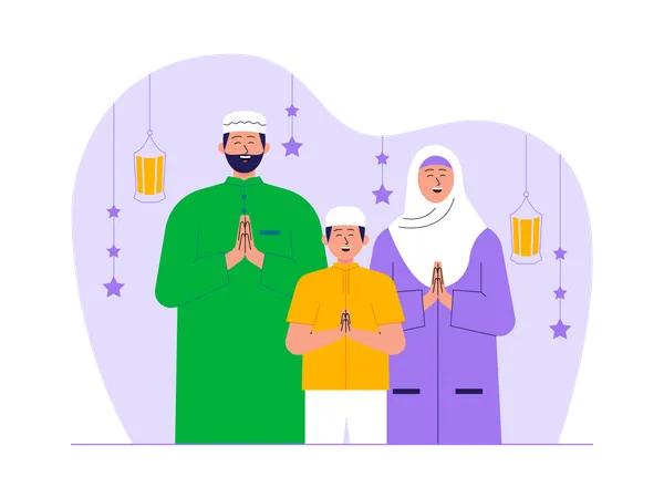 Muslim family wishes on ramadan  Illustration