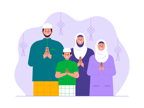 Muslim family wishing ramadan Illustration