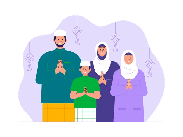 Muslim family wishing ramadan Illustration