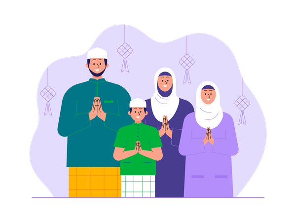 Muslim family wishing ramadan  Illustration