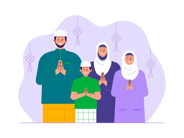 Muslim family wishing ramadan  Illustration