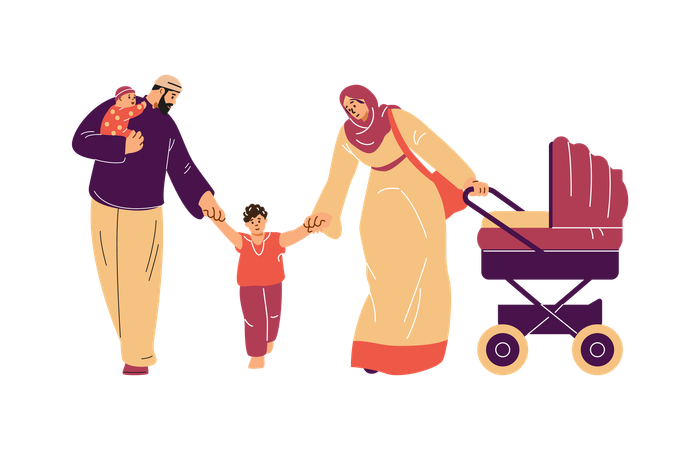 Muslim family with children  Illustration