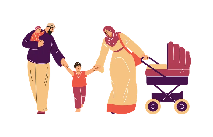 Muslim family with children  Illustration