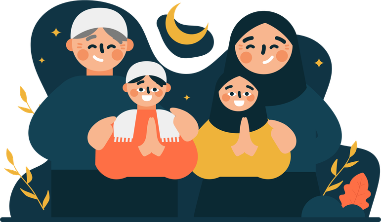 Muslim family with greeting gesture  Illustration