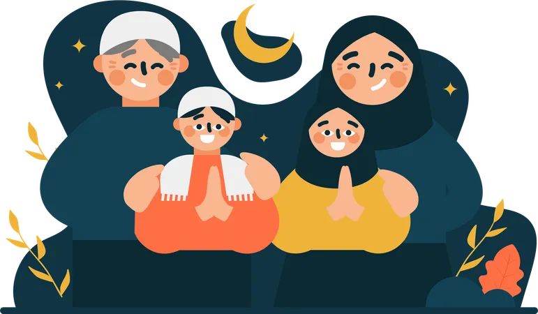 Muslim family with greeting gesture  Illustration