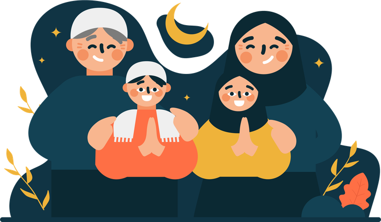 Muslim family with greeting gesture  일러스트레이션