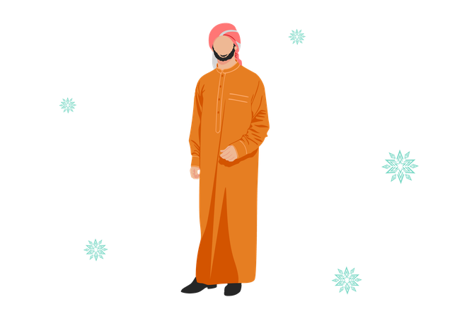 Muslim fashion for male in red and orange combination  Illustration