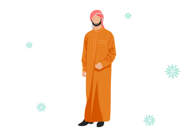 Muslim Fashion For Male Red And Orange Combination Illustration