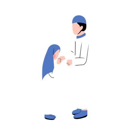 Muslim Father And Daughter Greeting Each Other In Eid Day Illustration