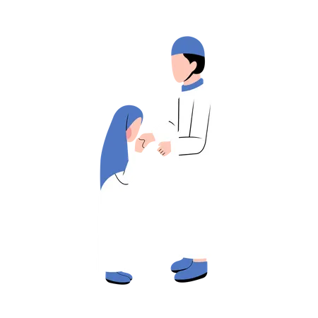 Muslim Father And Daughter Greeting Each Other In Eid Day Illustration